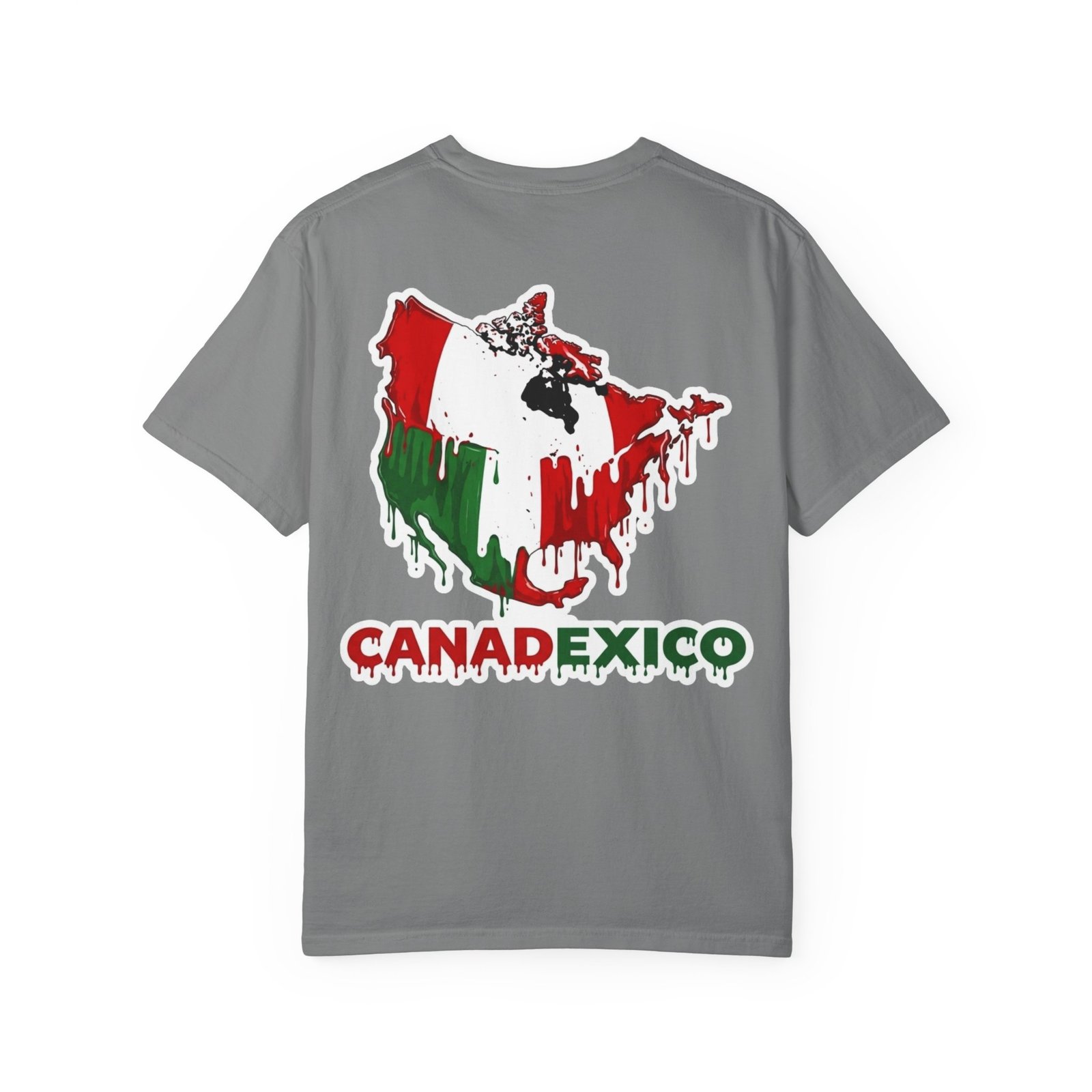 Canada-Mexico Drip Map T-Shirt — Canadexico Graphic Tee (Who Cares? Just Fix It) - Image 14