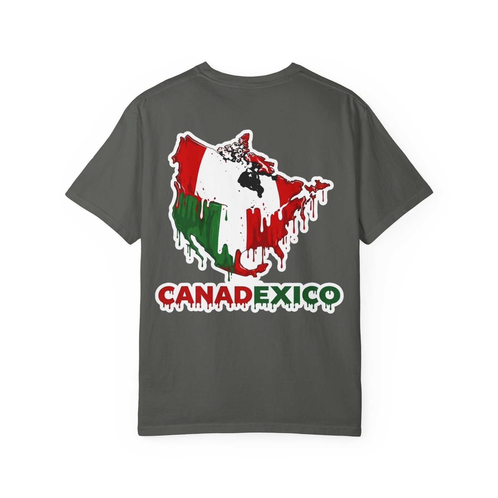 Canada-Mexico Drip Map T-Shirt — Canadexico Graphic Tee (Who Cares? Just Fix It) - Image 10